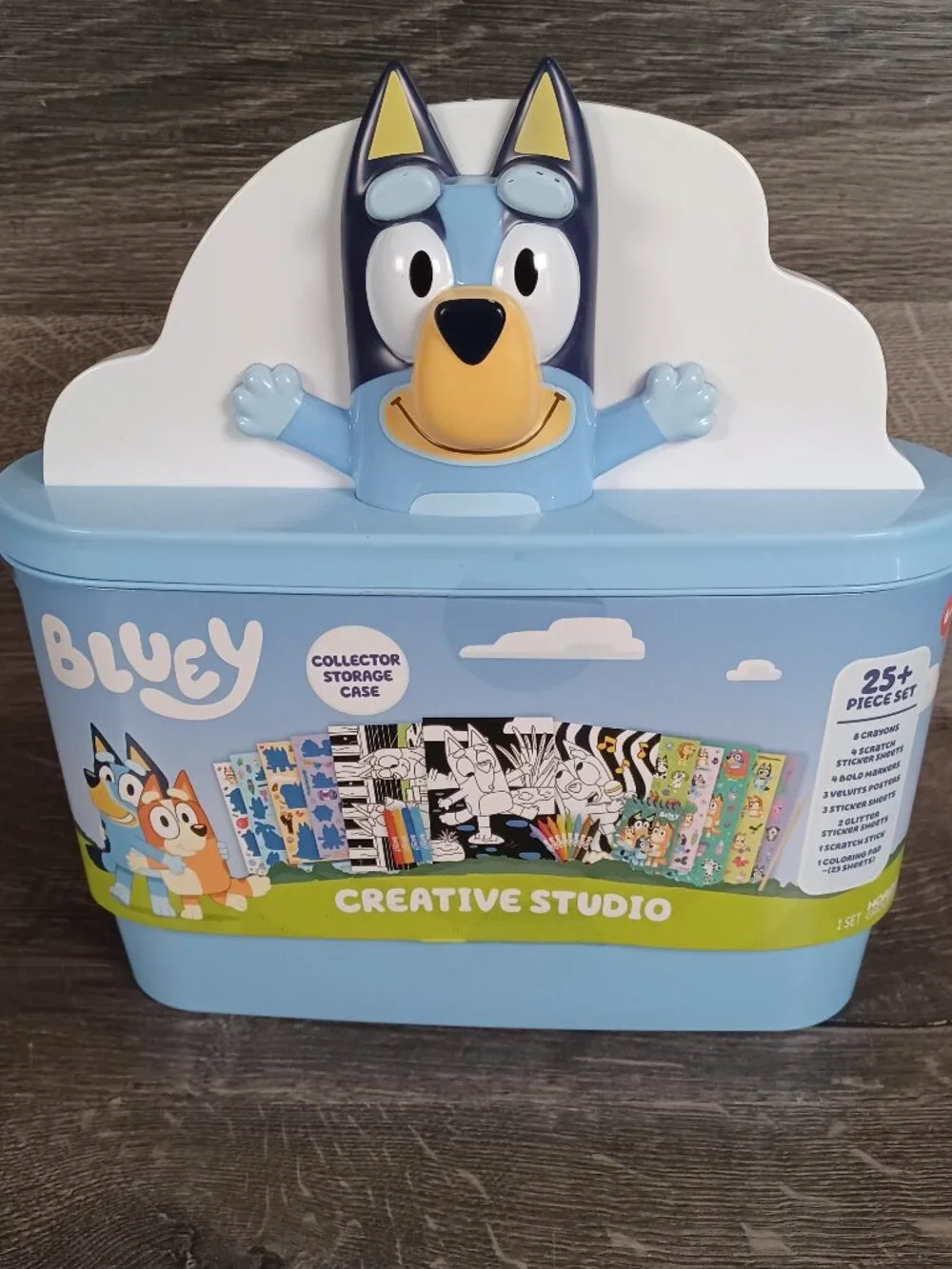 NIB Bluey Creative Studio 25+ Piece Set Stickers Crayons Markers Posters